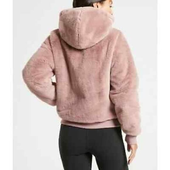 Athleta Ritual Jacket Faux Fur Hoodie Mauve Pink - Size: Medium - Picture 3 of 10